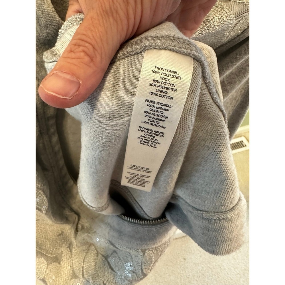 Zenergy by Chico's women's heather gray sequin velour zip front jacket SIze 1 - Picture 4 of 6
